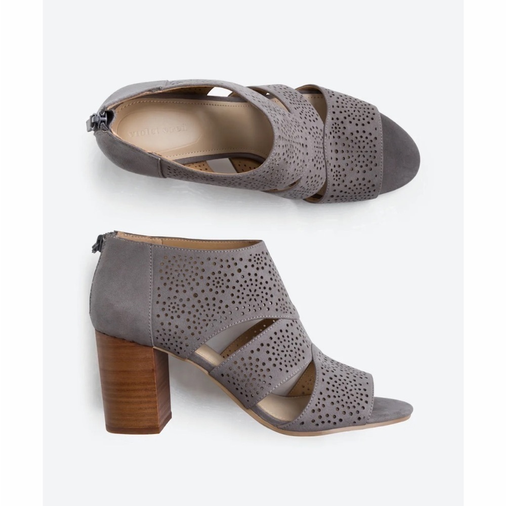 Violet & Red‎ Laser Cut Peep Toe Bootie Chunky Heel Size 8m Gray Resortwear
